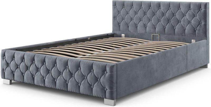 Juskys Polsterbett Nizza, Stauraum, LED Licht, Chesterfield Steppung, Samtbezug