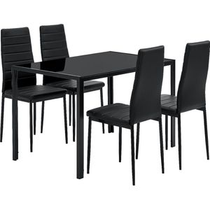 Juskys Eetgroep Dalya - set met eettafel en stoelen voor 4 personen - eetkamer 4 stoelen & tafel - moderne eetkamergarnituur in zwart