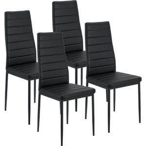 Juskys Loja Eetkamerstoelen, set van 4 eetkamerstoelen, keukenstoelen met kunstleren bekleding, hoge rugleuning, stabiel frame, zwarte stoel