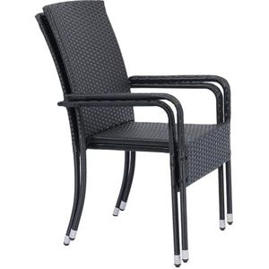 Juskys Yoro Polyrotan tuinstoelen set van 2 met armleuningen en rugleuning - 2 stoelen stapelbaar - rotan stoel tuin - stapelstoel zwart
