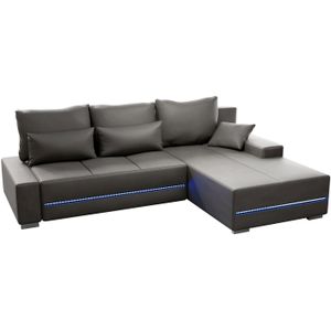 Juskys Sofa Davos Rechts - Bequemes Ecksofa mit Schlaffunktion, Bettkasten, Samt & LEDs - Hellgrau