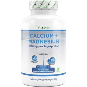 Calcium 800 mg + Magnesium 400 mg (2 tabletten) - 365 tabletten - 6 maanden voorraad - Calcium + Magnesium complex in 2:1 verhouding - Veganistisch - Hoog gedoseerd