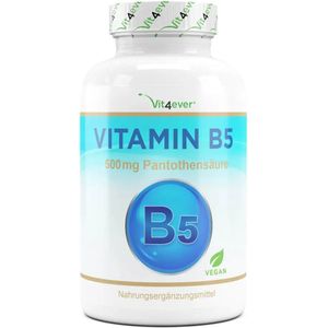 Vitamine B5 met 500 mg - 180 capsules - Pantotheenzuur - Hoge dosering - Veganistisch - Laboratorium getest (gehalte aan werkzame stoffen & zuiverheid) - B-vitamine voor huid & zenuwen - Premium kwaliteit  | Vit4ever