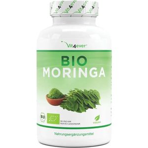 Biologische Moringa - 300 capsules met 600 mg - 100% BIO Moringa Oleifera - Supervoedsel dat bijzonder rijk is aan eiwitten, aminozuren, vitaminen, mineralen en omega 3 - In het laboratorium getest - Veganistisch - Hoog gedoseerd