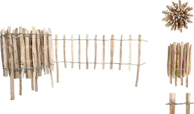 Floranica Schapenhek houten hekwerk, hoogte 35 cm x lm, Lamelafstand 4-6, Stakettenhek hekwerk kastanje,borderrand, tuin hout, borders tuin, tuinieren randen rollenschutting