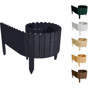 Floranica Rollborder Flexibele houten hek 200 x 10 cm Antraciet Dennenhout Gazonafscheiding - Palisade - ingekorte rolborder
