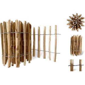 Floranica hazelaar kastanje schutting 5m lang x 100cm hoog, 12-14cm afstand tussen spijlen, rollenschutting, tuinpalen