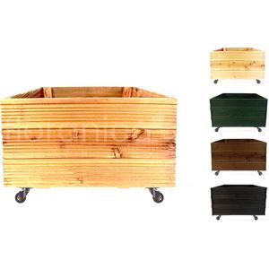 Floranica Houten Bloempot lariks hout plantenbak Houten bloembed bloembakken drainage gaten Vierkante balkonbak terras of balkon 4 wielen 50cm x 53cm x 28cm Natuurlijk