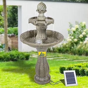 Tuinfontein op zonne-energie, klassieke tuin, sierfontein, waterval, tuinverlichting, vijverpomp voor terras, balkon, verbeterd model met pomp-startfunctie