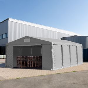 Opslagtent 8x8m PVC 850 grijs waterdicht met Grondframe