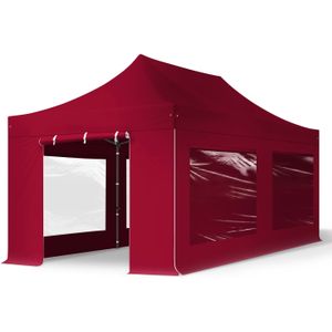 3x6 m Easy Up partytent Vouwpaviljoen, PREMIUM staal 40mm met zijwanden (panorama), rood