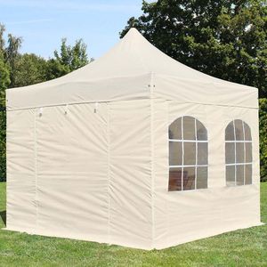 3x3 M Easy Up Partytent Vouwpaviljoe - PREMIUM Staal 40mm met Zijwanden (vensters - Crème