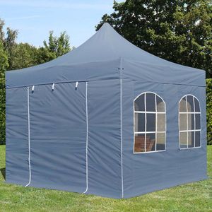 3x3 m Easy Up partytent Vouwpaviljoen, PREMIUM staal 40mm met zijwanden (vensters), donkergrijs