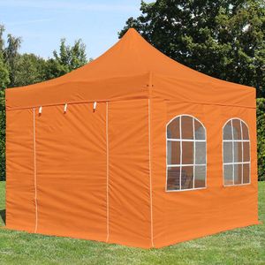 3x3 M Easy Up Partytent Vouwpaviljoe - PREMIUM Staal 40mm met Zijwanden (vensters - Oranje