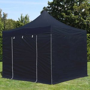 3x3 m Easy Up partytent Vouwpaviljoen, PREMIUM staal 40mm met zijwanden, zwart