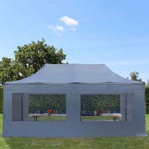 3x6 M Easy Up Partytent Vouwpaviljoe - PREMIUM Staal 40mm met Zijwanden (panorama - Donkergrijs