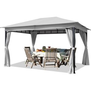 Tuinpaviljoen 3x4 m ca. 180 g/m² dakzeil waterdicht paviljoen 4 zijwanden grijs tuintent partytent ca. 6x6 cm profiel