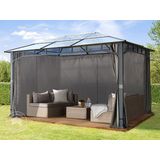 Tuinpaviljoen 3x4 m polycarbonaat dak ca. 8 mm waterdicht aluminium deluxe paviljoen 4 zijwanden partytent 90x90 mm