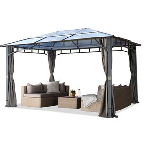 Tuinpaviljoen 3x4 m polycarbonaat dak ca. 8 mm waterdicht aluminium deluxe paviljoen 4 zijwanden partytent 90x90 mm