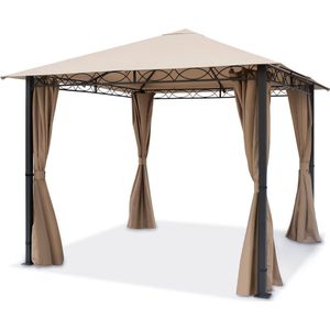 Tuinpaviljoen 3x3 m ca. 220 g/m² dakzeil waterdicht premium paviljoen met 4 zijwanden tuintent in taupe partytent