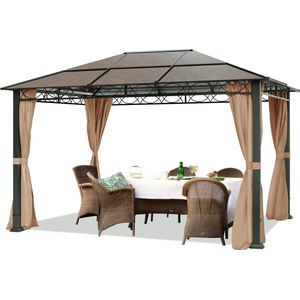 Tuinpaviljoen 3x4 M Hardtop Dak Waterdicht Aluminium Deluxe Paviljoen met 4 Zijwanden Partytent Taupe