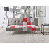 Slaapbank grijs/rood fluweel 3-zits verstelbare rugleuning patchwork metalen poten