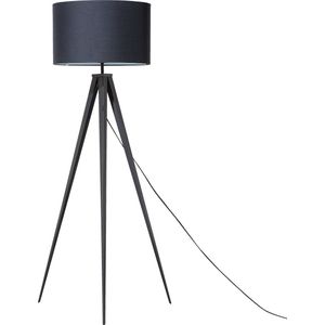 Staande lamp zwart metaal 156 cm ronde lampenkap zwart drie poten modern ontwerp