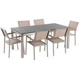 Beliani GROSSETO  - Tuinset met 6 stoelen- Beige/Zwart - Graniet