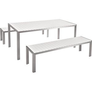 Tuinset tafel en 2 banken wit aluminium 3-delig rechthoekig