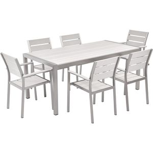 Tuinset wit aluminium set van 6 stoelen en tafel 180 x 90 cm rechthoekig