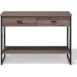 Console Tafel Bruin met Zwart 46 X 107 cm MDF Tafelblad Houten Look 2 Laden Rechthoekig Industrieel