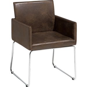 Eetkamerstoel set van 2 stoelen donkerbruin gestoffeerd chrome metalen poten modern