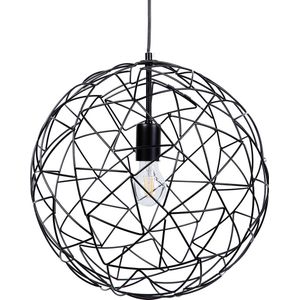 Hanglamp zwart draad open ronde bol lampenkap metaal industrieel ontwerp