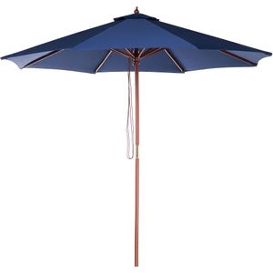 Parasol donkerblauw polyester/berkenhout ⌀ 270 cm terras balkon tuin