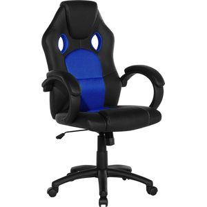Bureaustoel zwart/blauw kunstleer zitvlak in hoogte verstelbaar 360° draaibaar