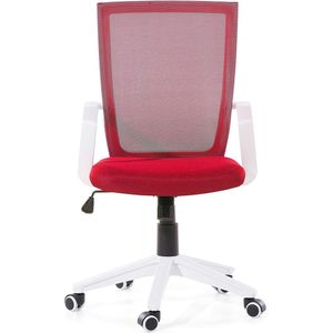 Bureaustoel rood gaas wit frame zitvlak in hoogte verstelbaar 360° draaibaar met wielen modern