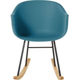 Schommelstoel blauw/groen synthetisch materiaal metaal poten zitting hout modern Scandinavisch ontwerp stijl