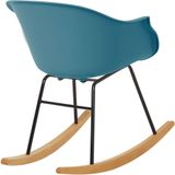 Schommelstoel blauw/groen synthetisch materiaal metaal poten zitting hout modern Scandinavisch ontwerp stijl