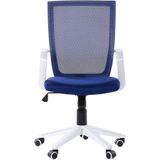 Bureaustoel donkerblauw gaas wit frame zitvlak in hoogte verstelbaar 360° draaibaar met wielen modern