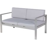 Tuinset tweezitsbank 2 fauteuils salontafel wit/lichtgrijs aluminium kunsthout 4-zits kussens