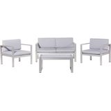 Tuinset tweezitsbank 2 fauteuils salontafel wit/lichtgrijs aluminium kunsthout 4-zits kussens