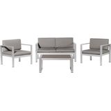 Tuinset tweezitsbank 2 fauteuils salontafel wit/grijs aluminium kunsthout 4-zits kussens