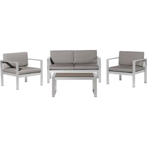 Tuinset tweezitsbank 2 fauteuils salontafel wit/grijs aluminium kunsthout 4-zits kussens