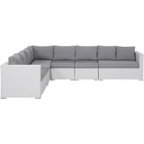 Loungeset salontafel fauteuil ottomaan wit/grijs wicker aluminium 8-zits glazen tafelblad kussens