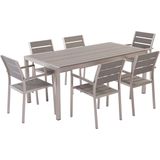 Tuinset grijs aluminium set van 6 stoelen en tafel 180 x 90 cm rechthoekig