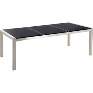 Tuintafel RVS zwart gepolijst graniet driedelig tafelblad 220 x 100 cm