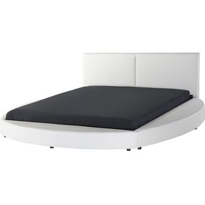 Leren bed wit 180 x 200 cm tweepersoonsbed met lattenbodem gedeeld hoofdbord rond elegant modern