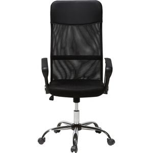 Bureaustoel zwart gaas en kunstleer zitvlak in hoogte verstelbaar 360° draaibaar