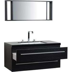 Badkamermeubel zwart/zilver MDF acryl zwevende ladekast spiegel modern