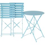 Balkonset blauw staal tafel en 2 stoelen opklapbaar